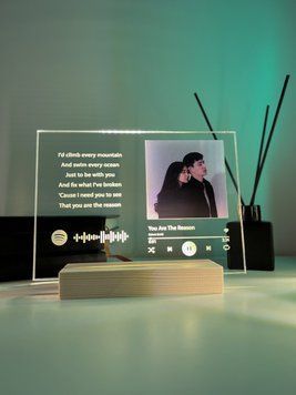 Стеклянный постер с деревянной подставкой и теплой белой подсветкой. Дизайн Spotify А5 PA5DS фото