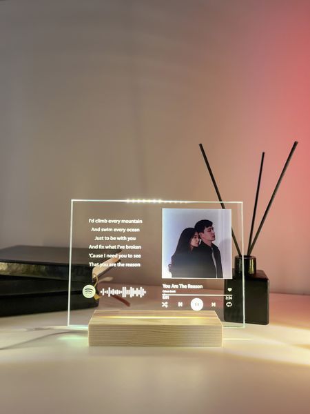 Стеклянный постер с деревянной подставкой и теплой белой подсветкой. Дизайн Spotify А5 PA5DS фото