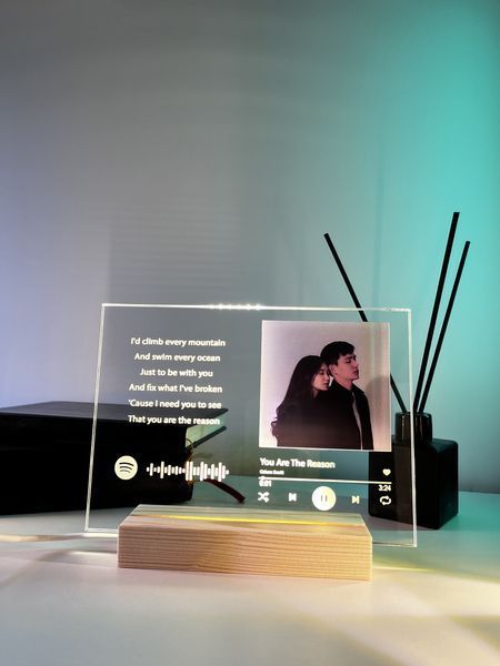 Стеклянный постер с деревянной подставкой и теплой белой подсветкой. Дизайн Spotify А5 PA5DS фото