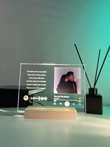 Стеклянный постер с деревянной подставкой и теплой белой подсветкой. Дизайн Spotify А5 PA5DS фото