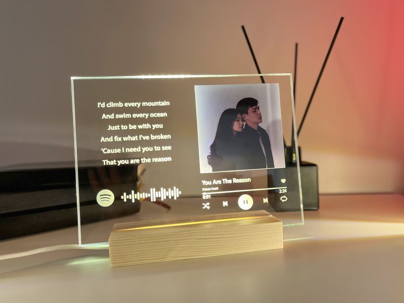 Стеклянный постер с деревянной подставкой и теплой белой подсветкой. Дизайн Spotify А5 PA5DS фото