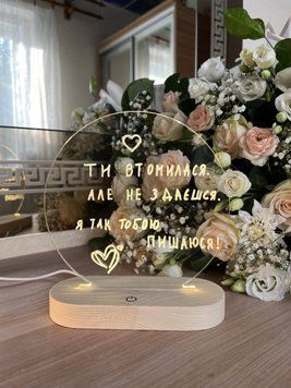 Планер ночник с деревянной подставкой и сенсорной кнопкой, теплая белая подсветка PTP1 фото