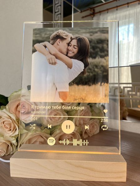 Музыкальный постер на стекле с теплой белой подсветкой. Дизайн Spotify PLA5 фото
