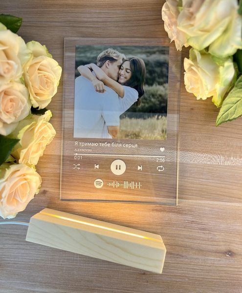 Музыкальный постер на стекле с теплой белой подсветкой. Дизайн Spotify PLA5 фото